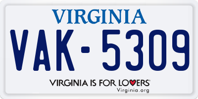 VA license plate VAK5309