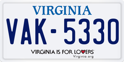 VA license plate VAK5330