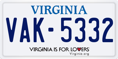 VA license plate VAK5332