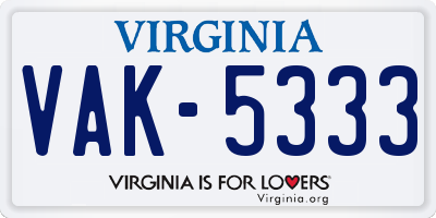 VA license plate VAK5333