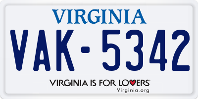 VA license plate VAK5342
