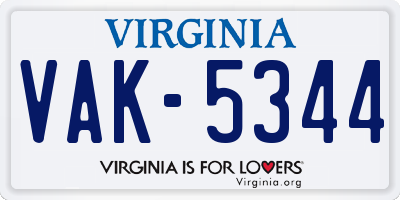VA license plate VAK5344