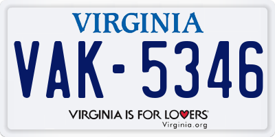 VA license plate VAK5346