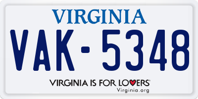VA license plate VAK5348