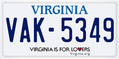 VA license plate VAK5349