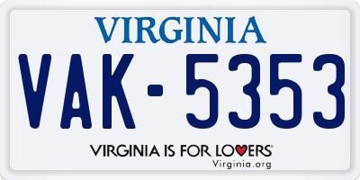 VA license plate VAK5353