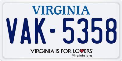 VA license plate VAK5358