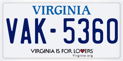 VA license plate VAK5360