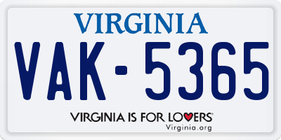 VA license plate VAK5365