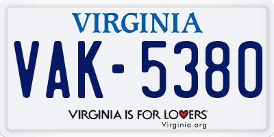 VA license plate VAK5380