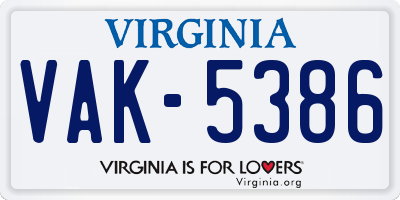 VA license plate VAK5386