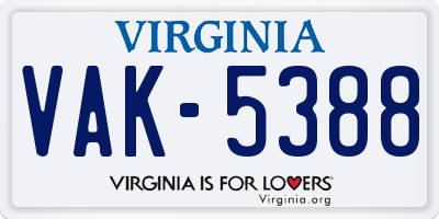 VA license plate VAK5388