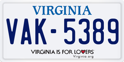 VA license plate VAK5389