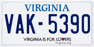 VA license plate VAK5390