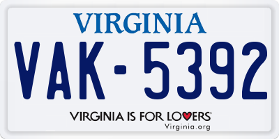 VA license plate VAK5392