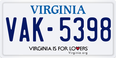 VA license plate VAK5398
