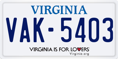 VA license plate VAK5403