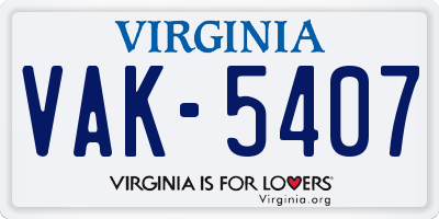 VA license plate VAK5407