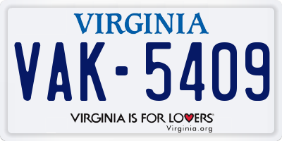 VA license plate VAK5409