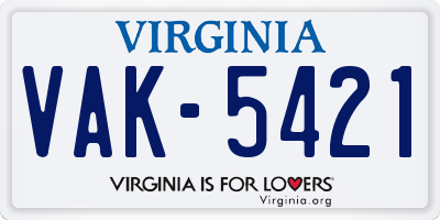 VA license plate VAK5421