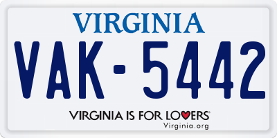 VA license plate VAK5442