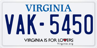 VA license plate VAK5450