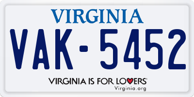 VA license plate VAK5452