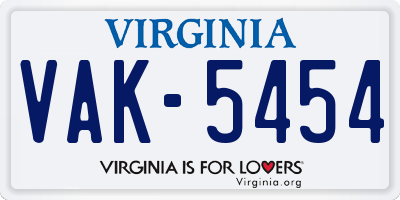 VA license plate VAK5454