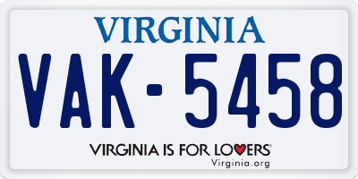 VA license plate VAK5458