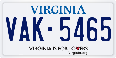 VA license plate VAK5465