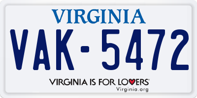 VA license plate VAK5472
