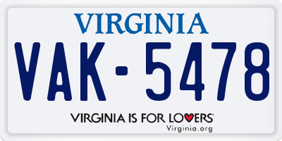 VA license plate VAK5478