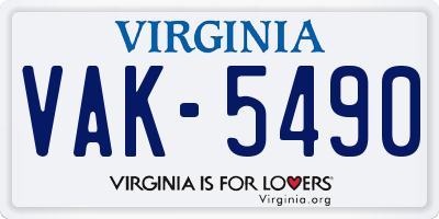 VA license plate VAK5490