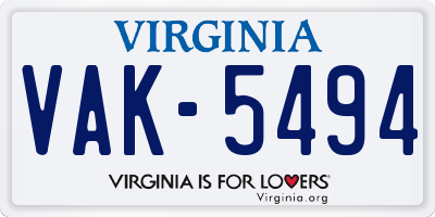 VA license plate VAK5494