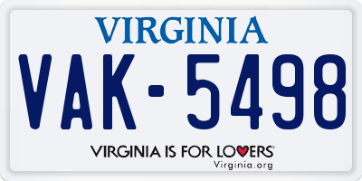 VA license plate VAK5498