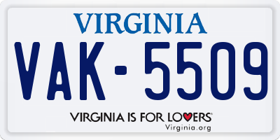 VA license plate VAK5509