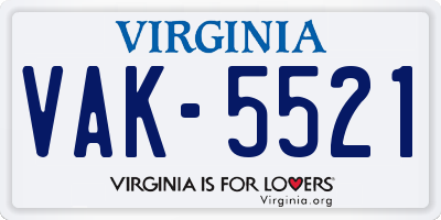 VA license plate VAK5521