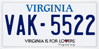 VA license plate VAK5522