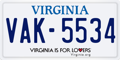 VA license plate VAK5534