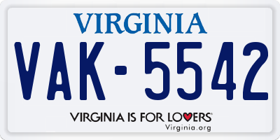 VA license plate VAK5542
