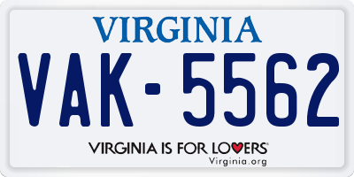 VA license plate VAK5562