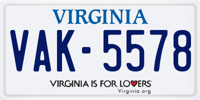 VA license plate VAK5578