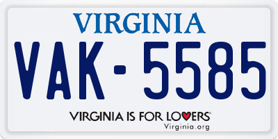 VA license plate VAK5585