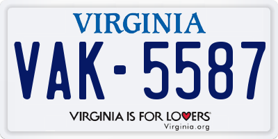 VA license plate VAK5587