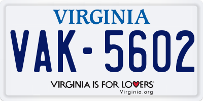 VA license plate VAK5602