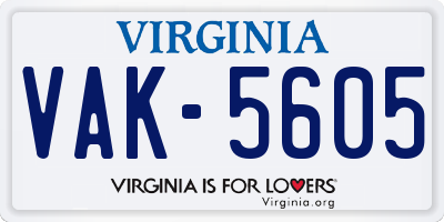 VA license plate VAK5605
