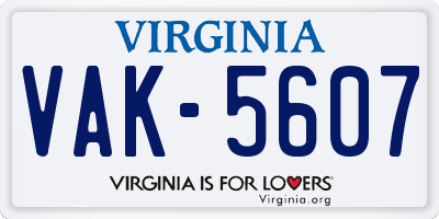 VA license plate VAK5607