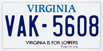 VA license plate VAK5608