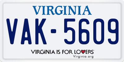 VA license plate VAK5609