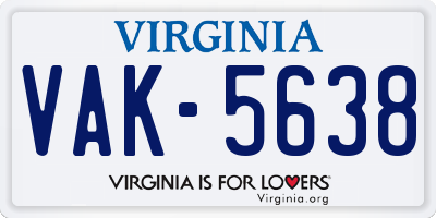 VA license plate VAK5638